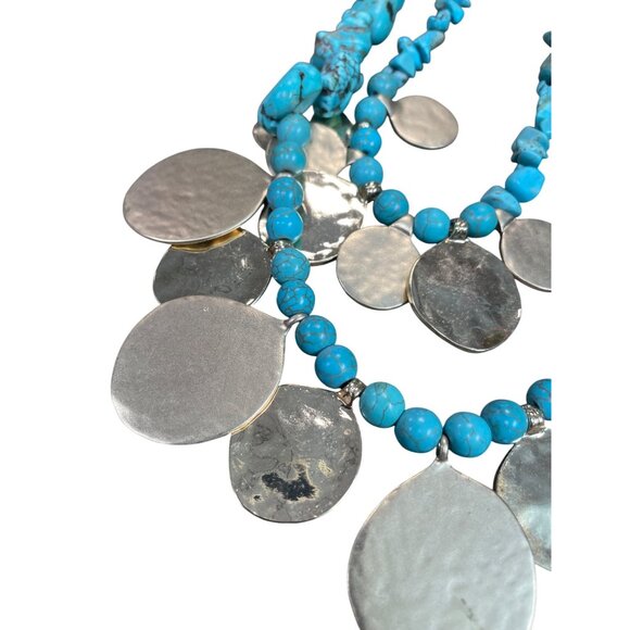 Chicos turquoise Gold metal Statement Boho Bib Tribal metal Knecklace SKU 9577 - Picture 2 of 9